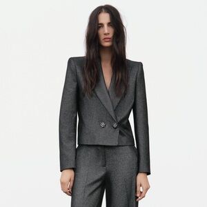 NWT Zara Grey Crop Blazer Short Shiny
Size s